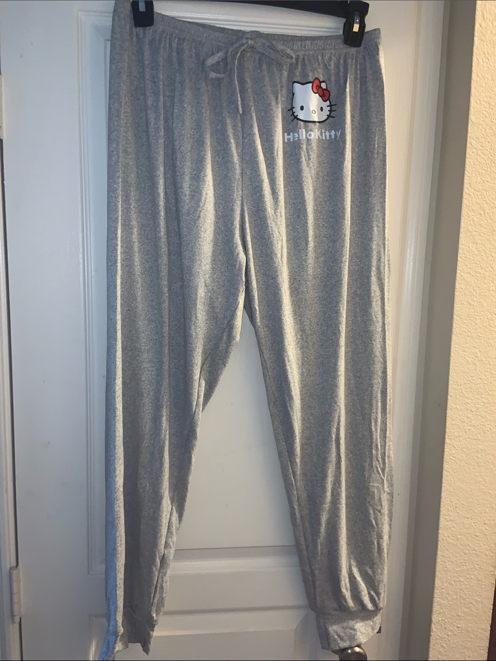 Hello Kitty Gray Plush Lounge Pajama Pants with Red Bow Logo